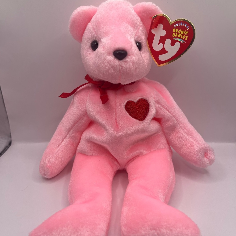 Vintage Valentine’s Ty Beanie Babies Pink Bear with Heart SMOOCH-e Born in 2004